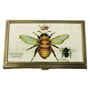 Imperial Honey Bee Business Card Holder, French Inspired, Brass & Glass Case